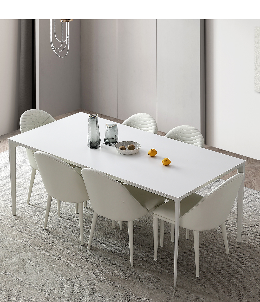 Italian minimalist light luminous rock panel table and chair combination white aluminum alloy household small apartment modern minimalist dining chair