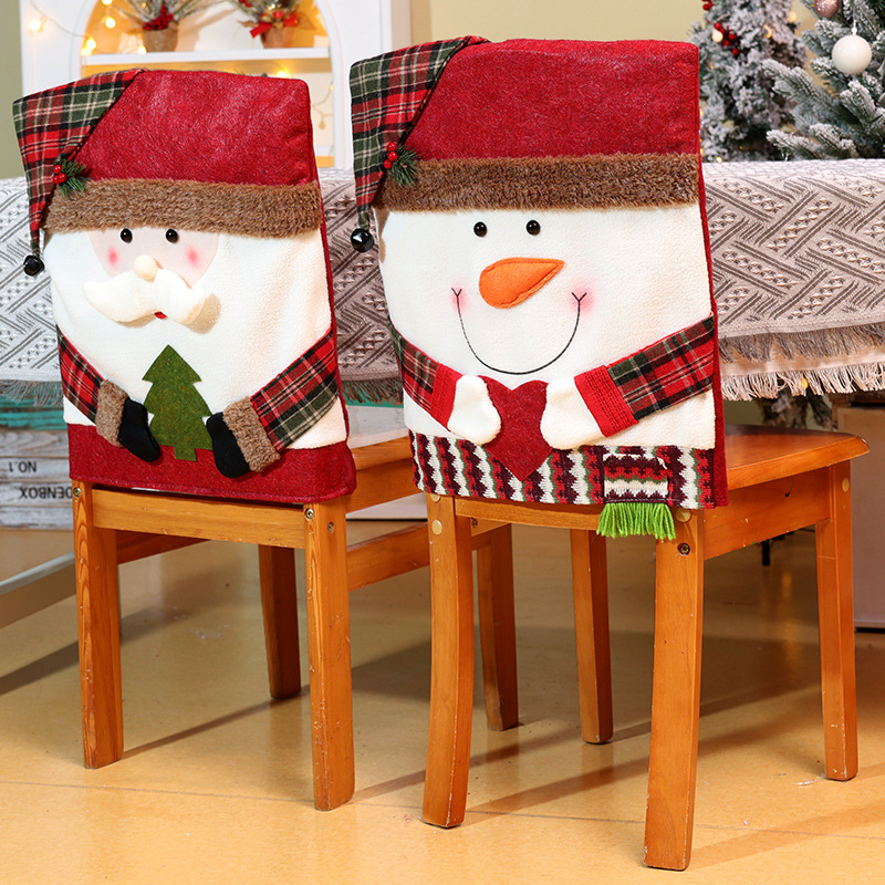 Nouvelles décorations de table et de chaise de Noël Père Noël Bonhomme de neige Poupée stéréo Housse de chaise Robe de maison_voghion.com
