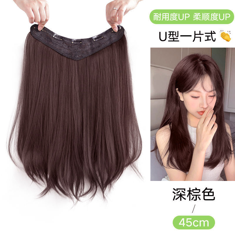 韩系内扣假发接发片女一片式V型仿真发蓬松自然无痕隐形微卷发片|undefined