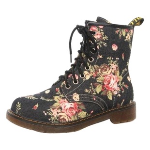 New Western Cowboy Style European and American Handsome Retro Small Floral Flat-heeled Boots High-heeled Martin Boots Factory Cross-Border