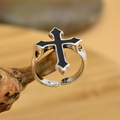 時尚複古戒指男士個性創意指環配飾十字簡約開口男戒尾戒 代發