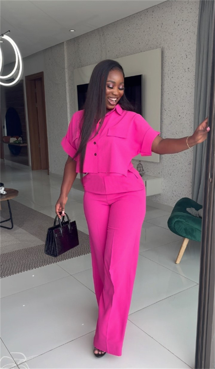 Holiday Daily Women's Casual Solid Color Polyester Button Pant Co-ord Set Pants Sets display picture 23