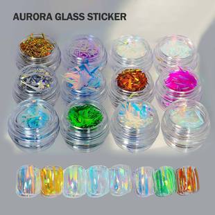 Nail art aurora elf fragments irregular cellophane Japanese laser net red stickers free nail wholesale