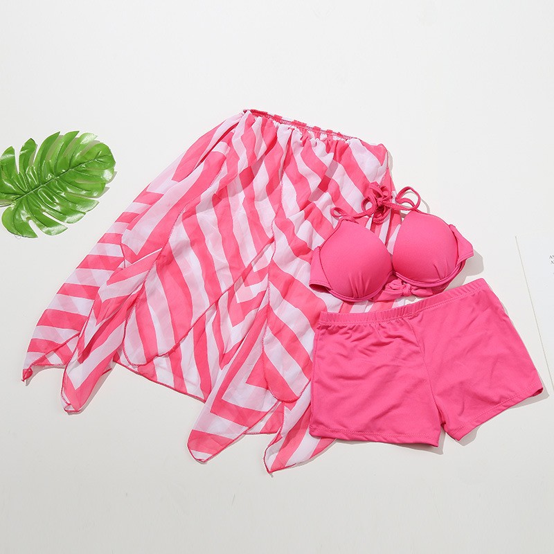 Oferta especial bikini traje de baño de tres piezas falda de mujer sexy pequeño pecho push up split traje de baño de aguas termales