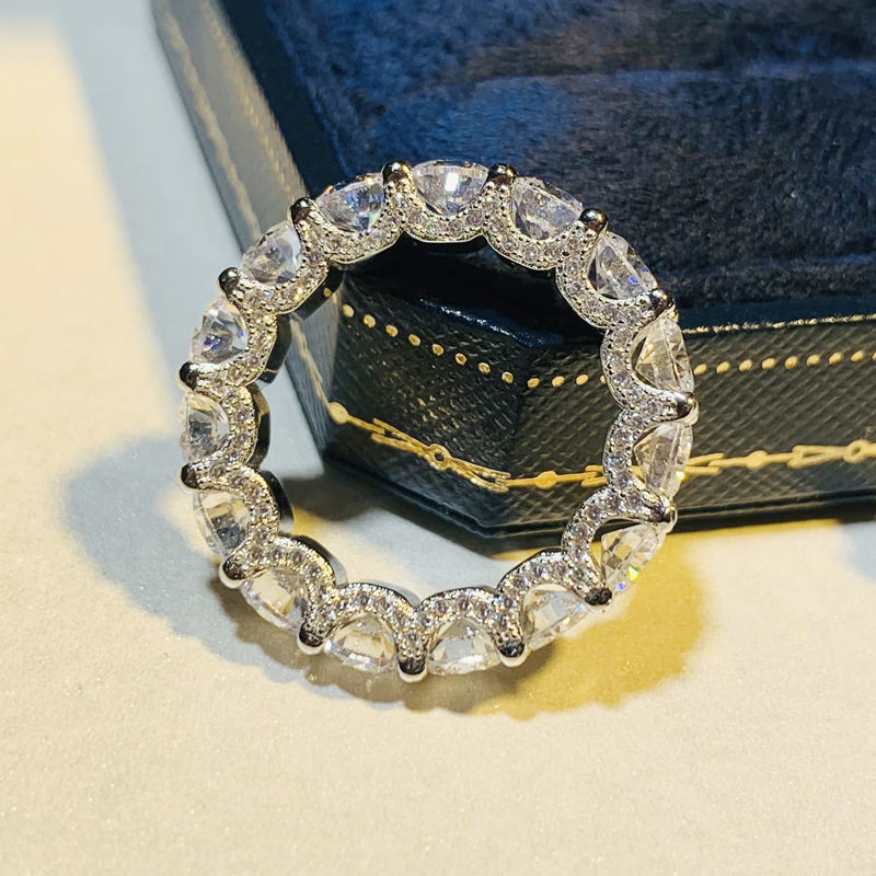 Light Luxury Design Full Diamond Row Ring Simulation Diamond 925 Silver Ring Women's Wedding Proposal Engagement Jewelry