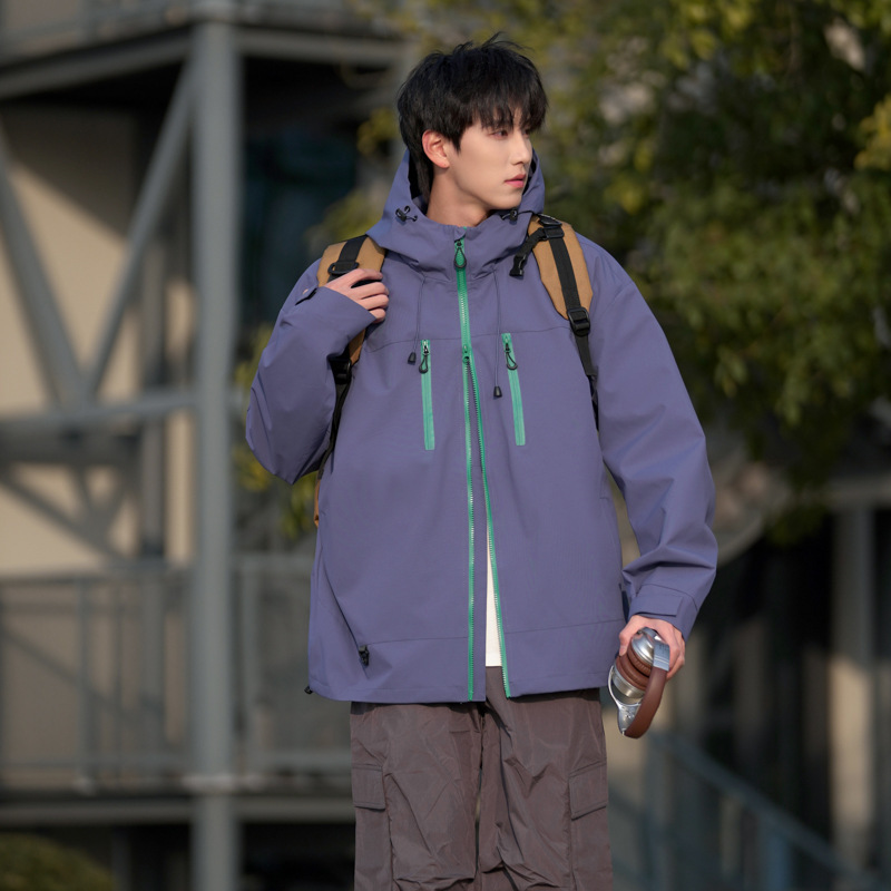 Mountain Style Jacket Men's Spring and Autum Outdoor Mountaineering Hiking Travel Hooded Jacket Windproof Couple Jacket Men's Trendy Brand