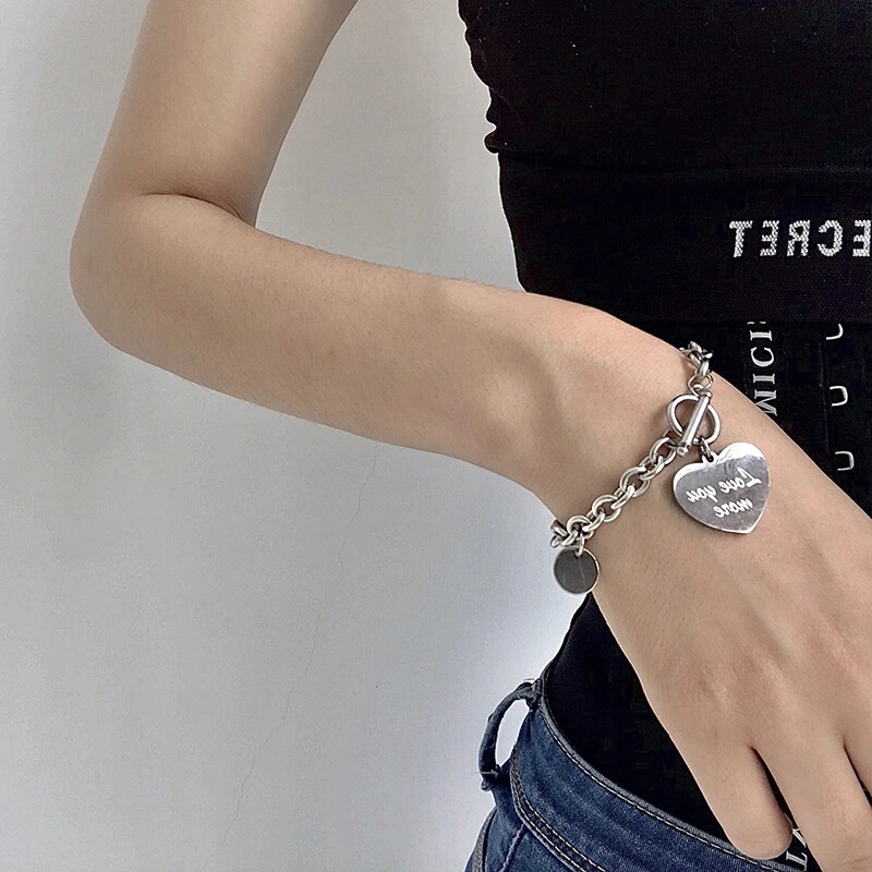 Japanese and Korean ins New Brand Bracelet love Nameplate Tucked Titanium Steel Bracelet Women's Personalized Hip-Hop Tie Disco Bracelet Trendy Bracelet