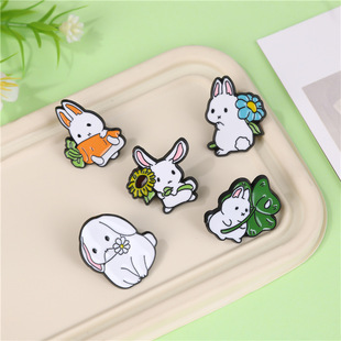 Cute little white rabbit shaped badge jewelry Creative cartoon rabbit series style pin alloy accessories brooch