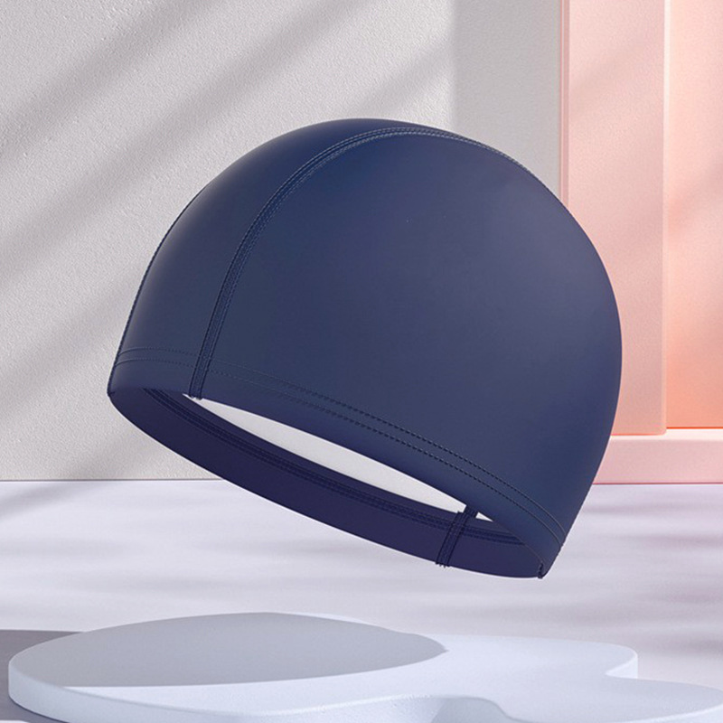 Gorros de natación de PU para hombres y mujeres adultos, personalizables con logotipo, alta elasticidad, cómodos para cabello largo, no aprietan la cabeza, adecuados para estudiantes y niños mayores, gorros de natación impermeables.