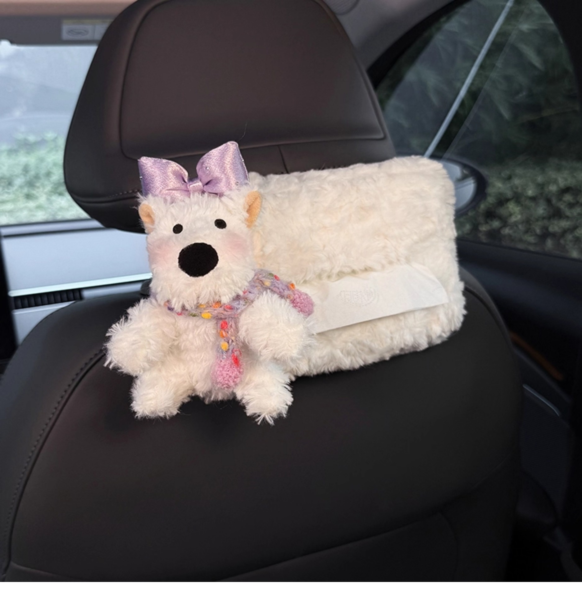 Cute West Highland Car Tissue Box, 2025 New Model, Hanging on the Rear Headrest of the Car, High-End Style for Women