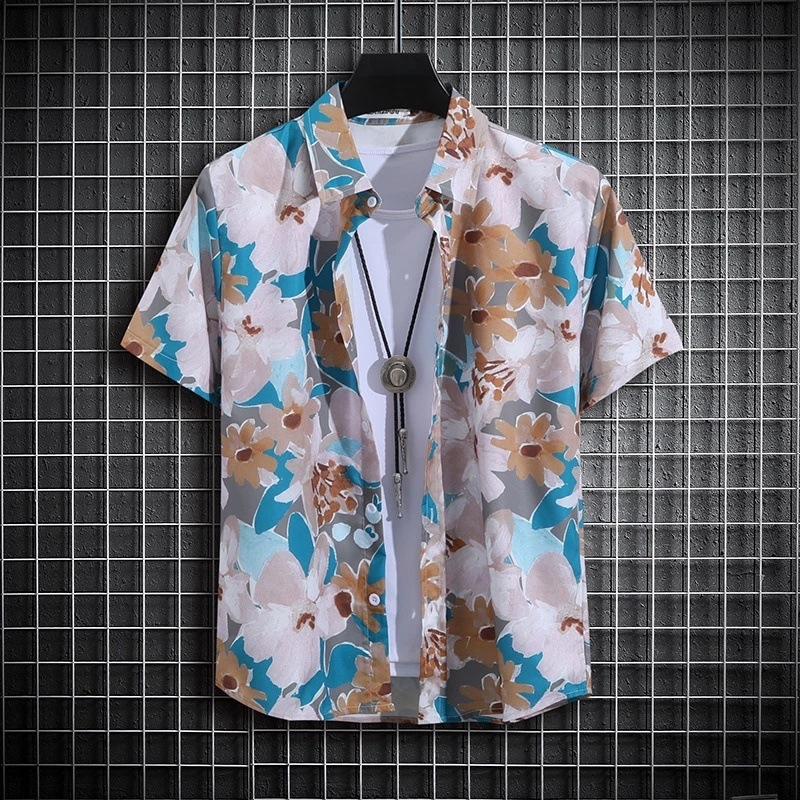 Venta caliente transfronteriza europea y americana vacaciones de verano camisa de manga corta hawaiana moda casual color flor impresión 3D