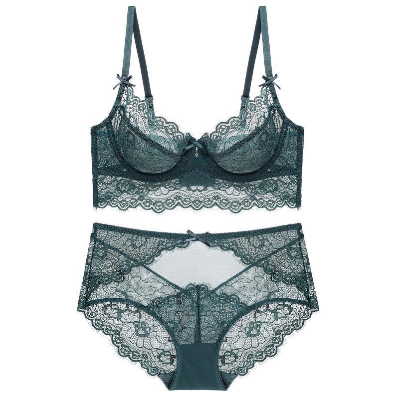 Reggiseno in pizzo trasparente e sexy con arricciature di grandi dimensioni, set di biancheria intima da donna 9216_voghion.com