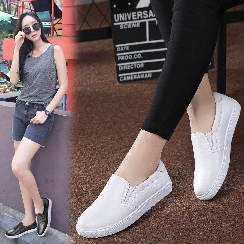 Weiße Damen Slip-on Sneaker Aus Leder Für Den Alltag_voghion.com