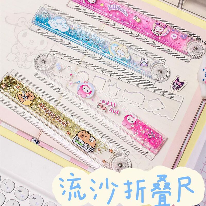 High-Looking 30cm Extended Foldableing Quicksand Ruler with Wavy Lines, Cute Student-Specific Cartoon Measuring Ruler