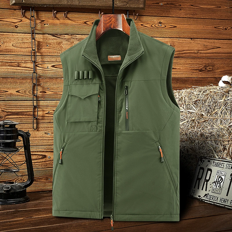 Мужской осенне-зимний мужской жилет на флисовой подкладке, утолщенный двусторонний жилет с несколькими карманами и карманами, жилет большого размера для уличной фотографии 2367