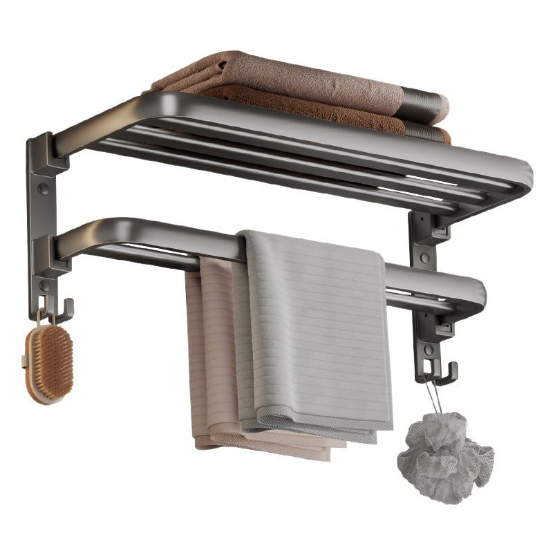 Pistola de baño gris toalla rack de almacenamiento de baño ponche libre espacio de baño de aluminio toalla rack traje de generación de pelo