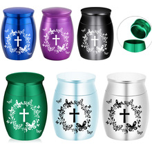 新款跨境出口蝴蝶十字架骨灰罐铝合金纪念人类殡葬用品宠物骨灰盒