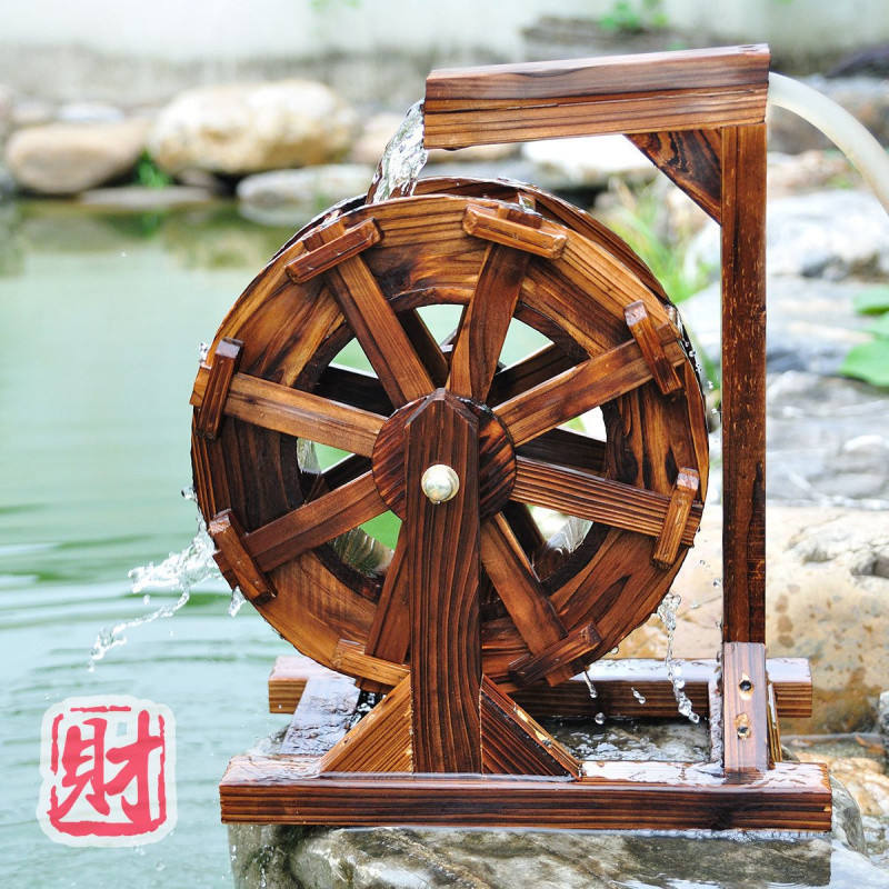 風水車、水車の装飾品、流水、魚池、岩盤、大、中、小の木製防錆木製噴水|undefined
