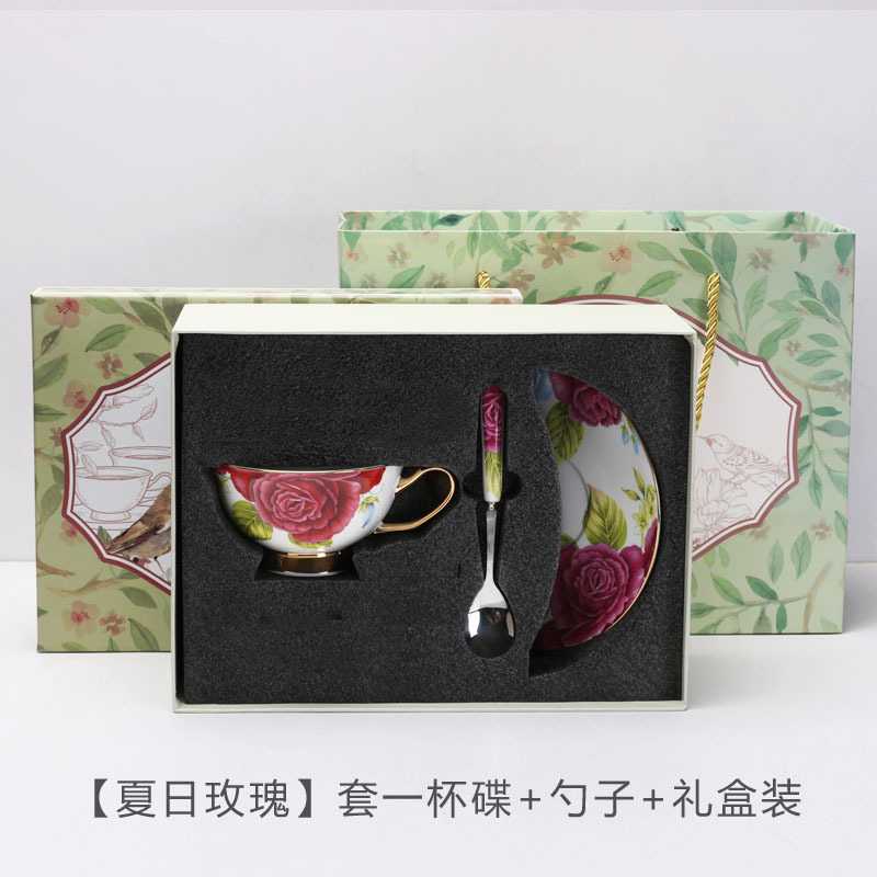 China de hueso de alta apariencia traje de taza de café de estilo europeo Taza de cerámica y platillo británico juego de té de la tarde traje caja de regalo