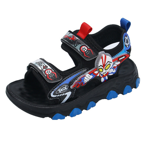 Factory direct supply of Ultraman Sandals for Boys  Summer New Luminous Soft Sole Baby Sports Running Beach Shoes