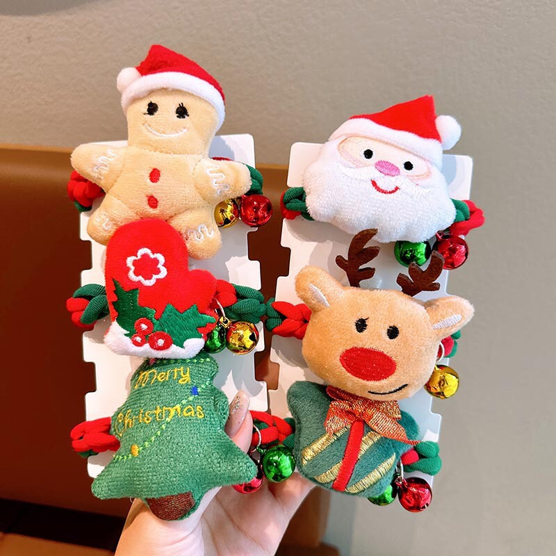 Christmas Hair Accessories, Cute Santa Claus Girl Braided Hair Ties, High-Elasticity Children's Hair Bands