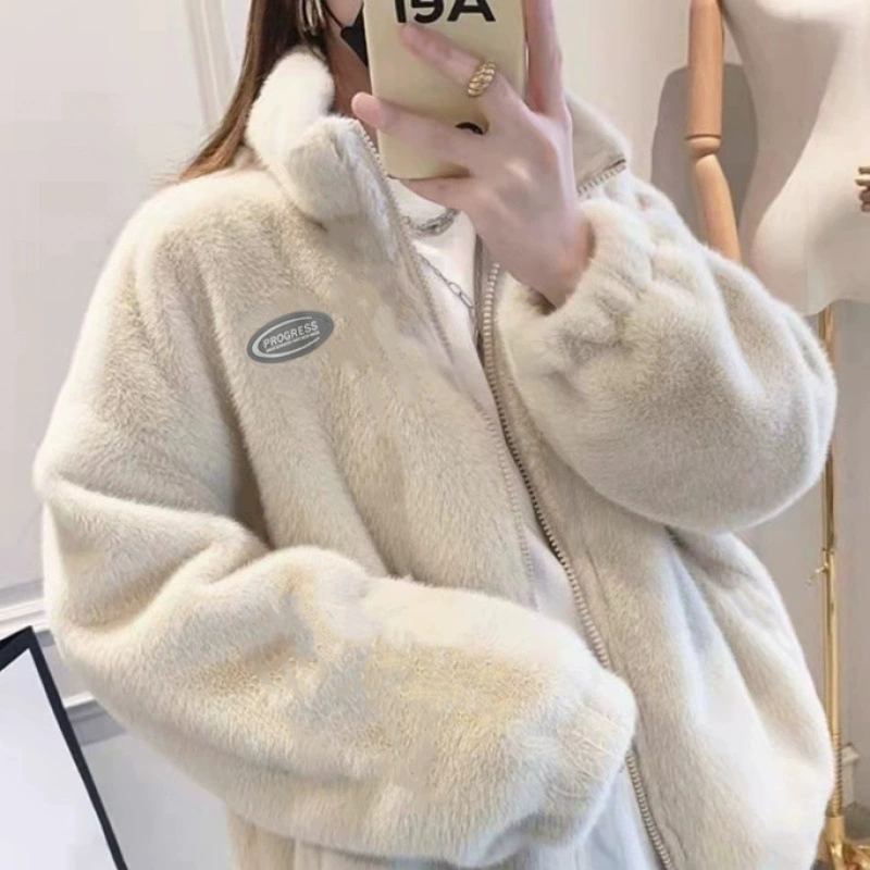 Розовая милая шерсть ягненка пальто женское зимнее утолщение 2024 новая корейская версия свободного ленивого волосатого топ прилив