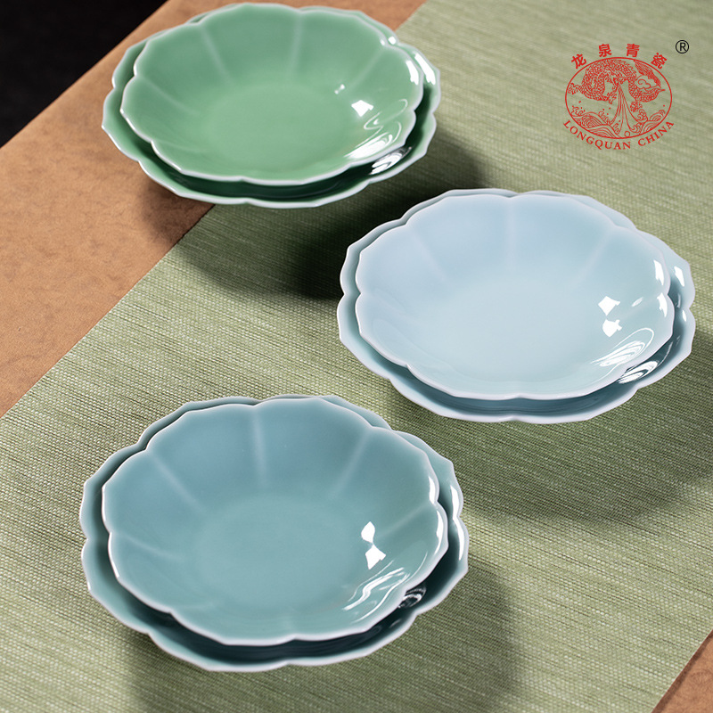 Longquan Celadon 접시 8 인치 과일 플레이트 디저트 플레이트 가정용 세라믹 식기 호텔 중국 7 평판 로고