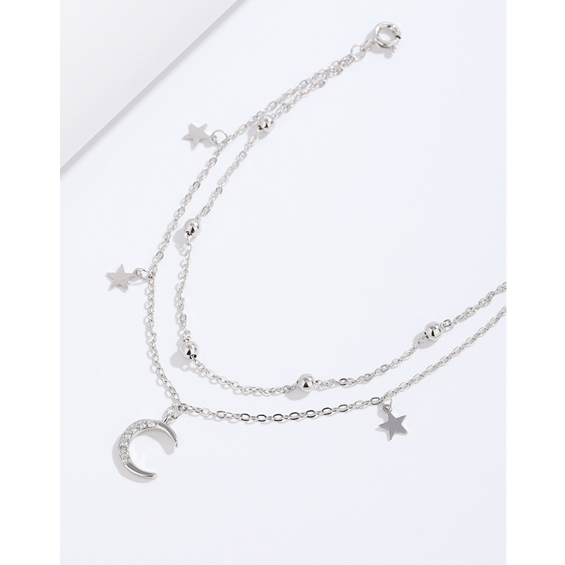 Pulsera de luna de estrella de doble capa de plata esterlina 925 para niñas ins dulce fresco nicho diseño novias Luz de lujo de alta calidad pulsera