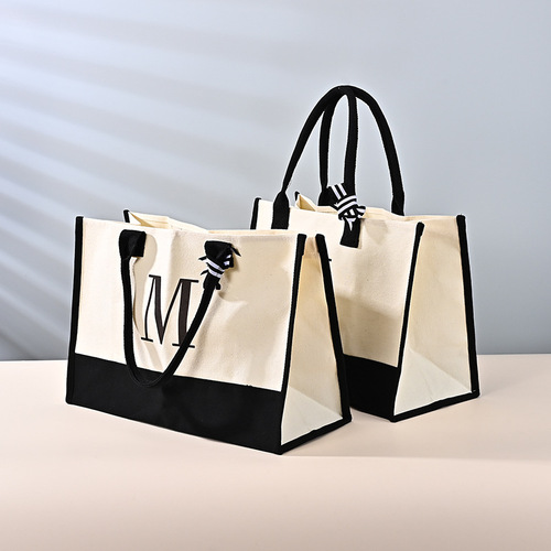 Customized Cross-border Exclusive Laminated Canvas Tote Bag Fashion Advertising Handbag Tailored Large Amazon Shopping Bag