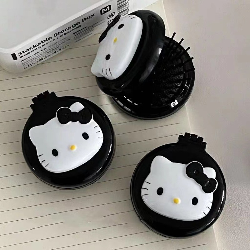 日本黒かわいい漫画 kt 猫エアクッションエアバッグマッサージコーム学生プリントミニコームミラー|undefined