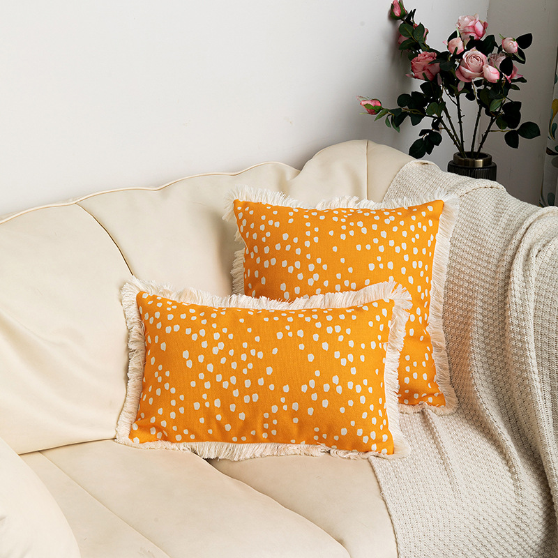 European and American style cotton and linen printing around tassel decorative sofa cushion cover home decoration model room tassel pillow_voghion.com