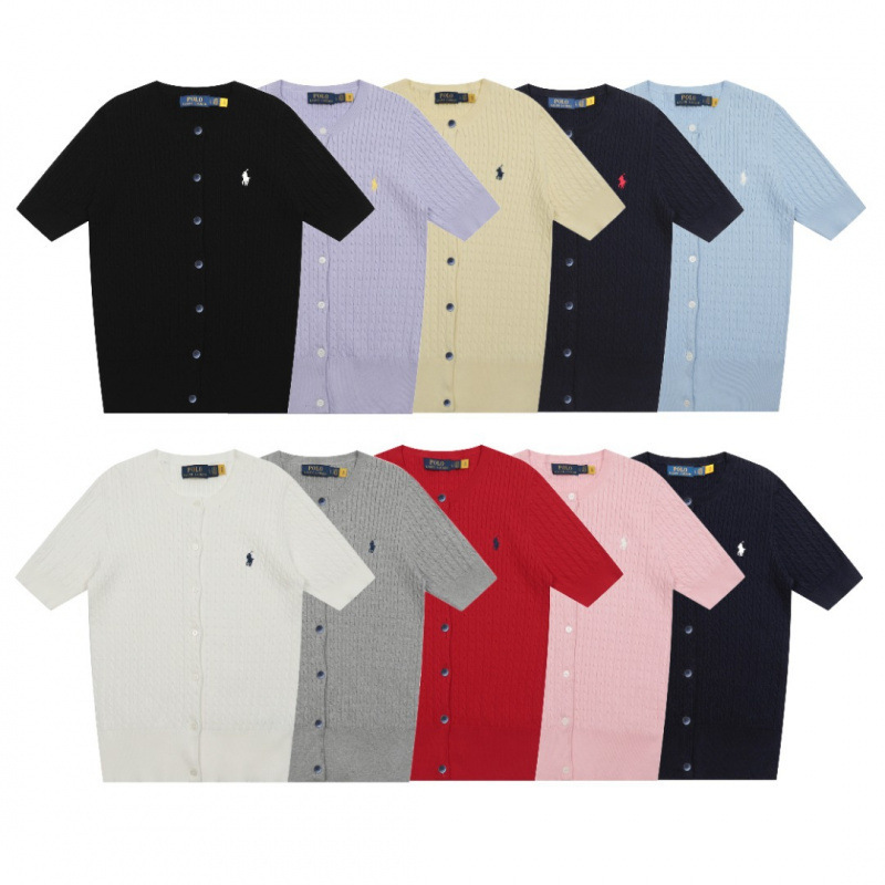 2025S New Four-Season Style Rl Ralph Lauren Embroidered Small Twist Pattern Round Neck Casual Knit Cardigan Short-Sleeve Top 2025S New Four-Season Style Rl Ralph Lauren Embroidered Small Twist Pattern Round Neck Casual Knit Cardigan Short-Sleeve Top