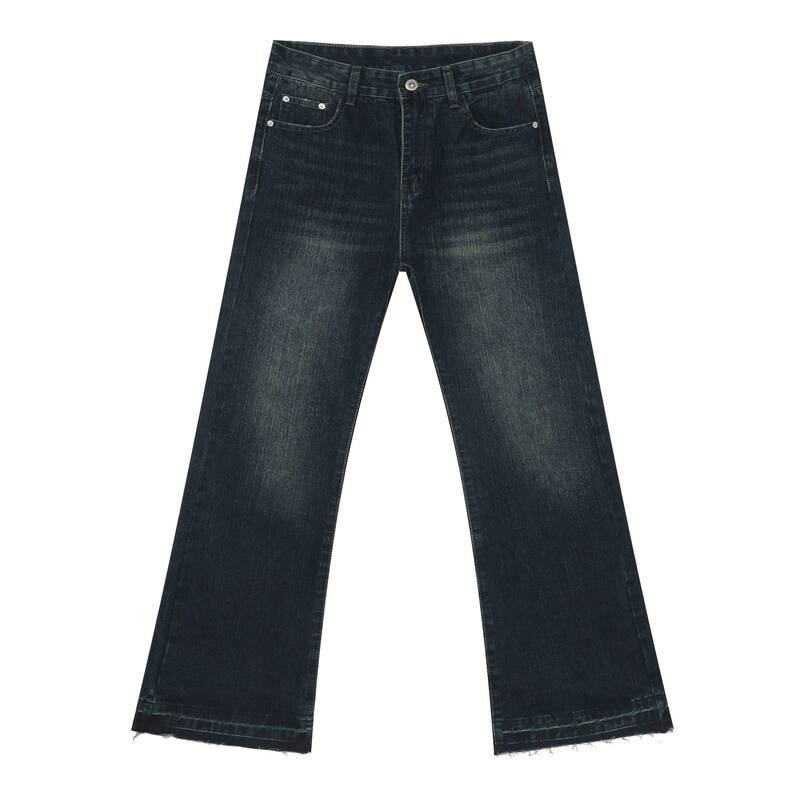 Quần jean nam ống loe nhẹ kiểu Mỹ, quần dài denim thoải mái — màu xanh