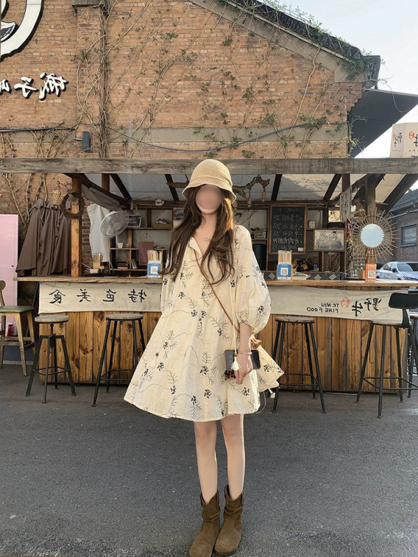 法式复古刺绣碎花连衣裙子女高级感宽松显瘦度假风流苏娃娃裙夏季|undefined