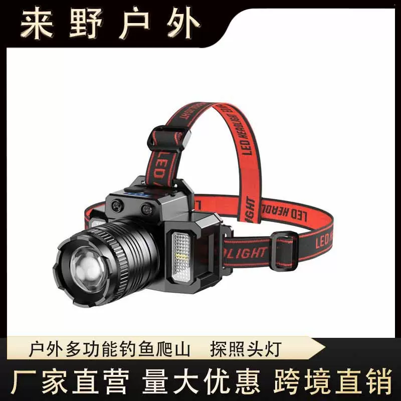 跨境智能感应头灯头戴式P50强光头灯矿灯户外工作灯led电显钓鱼灯