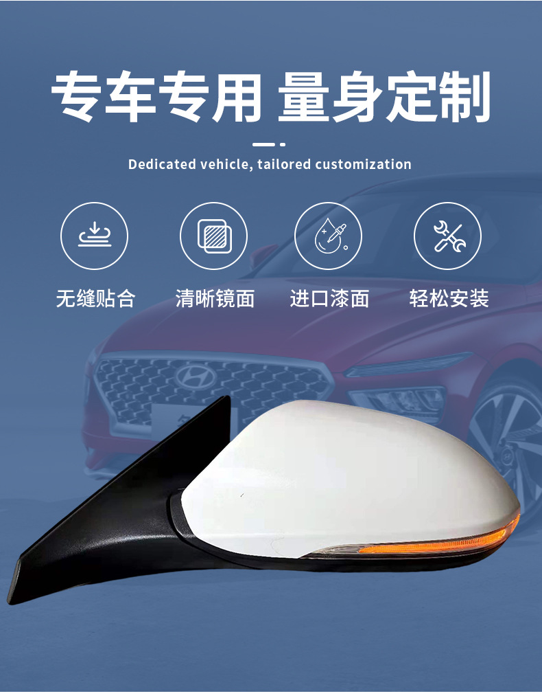 Suitable for Beijing Hyundai Famous Picture Reversing Mirror Assembly 14 to 19 Famous Picture Rearview Mirror with Painted Foldableing Reflector