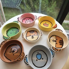 韓国の新型insかわいいアニメのペットの陶磁器の碗の猫の犬の通用する遅い食べ物の碗の平底の双耳の茶碗の卸売り