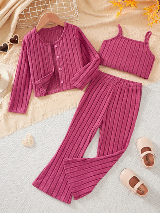 INS Girls' Slim-Fit Trousers 3-Piece Set for Spring and Autumn – Thickened & Warm, Perfect for Kids Aged 1-8