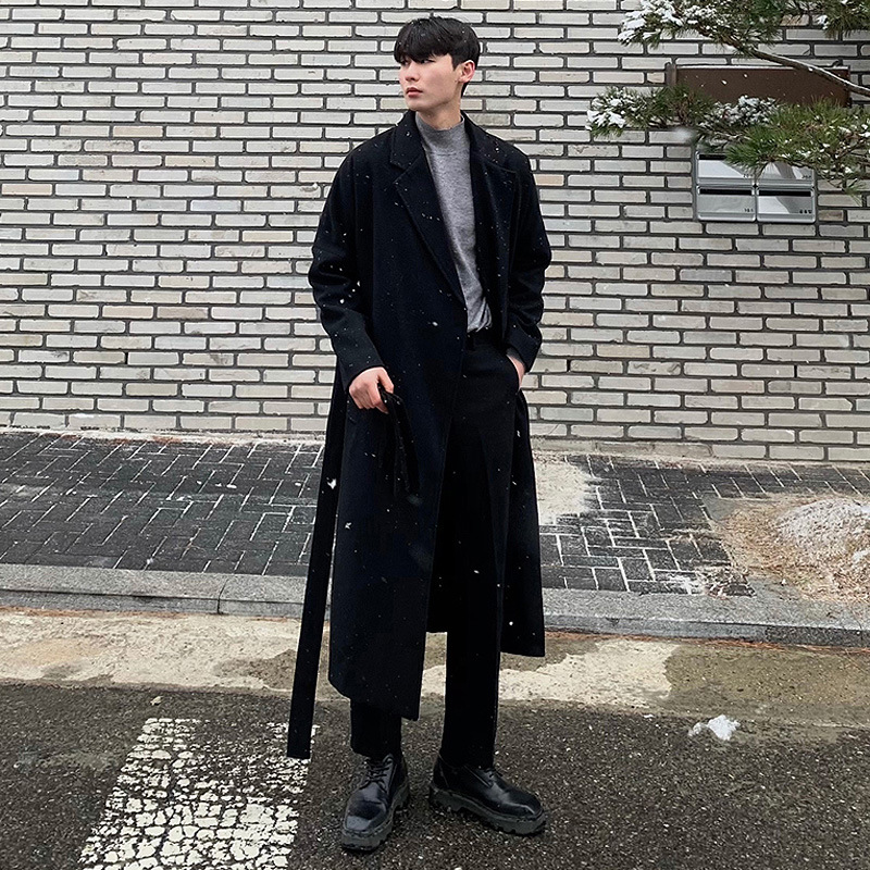 2023 invierno simple elegante grueso abrigo de lana hombres gota hombro suelta estilo coreano abrigo FK193