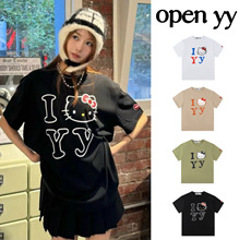 现货韩国openyy边伯贤金智媛同款kitty印花T恤夏季男女同款上衣潮