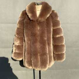 冬季新款女式皮草外套 女式仿狐狸毛中长款欧美时尚保暖毛毛大衣