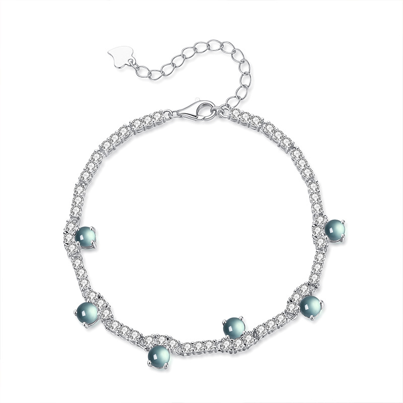 Joyas de agua azul de jade natural s925 pulsera de plata esterlina para mujer, retro de alta gama, sentido exquisito, joyería de plata que no se desvanece