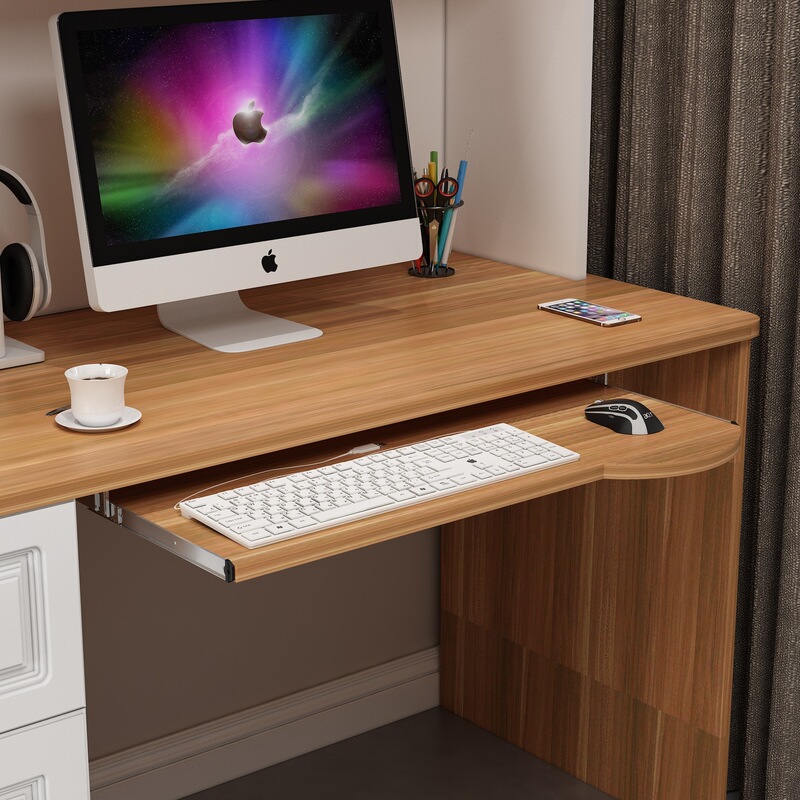 Keyboard Tray Computer Desk Accessories Wooden Tray Silent Hanging Round Thickened Keyboard Drag Tray Push-Pull Curved