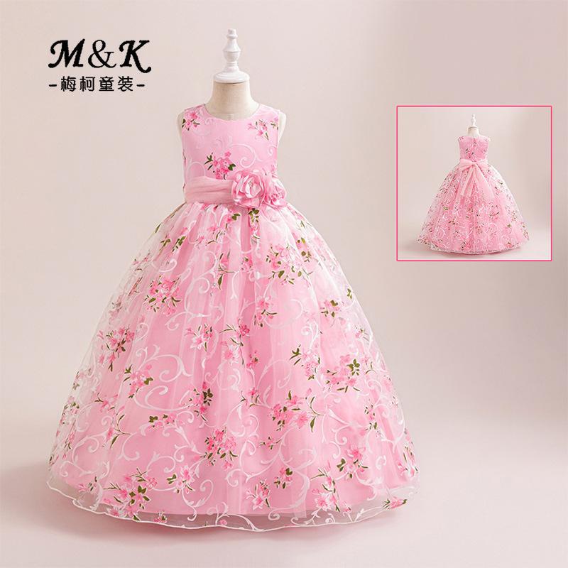 Ropa infantil de nuevo estilo europeo y americano, vestido de niña con falda tutú estampada de malla, vestido de noche para niñas, vestido de gala infantil.
