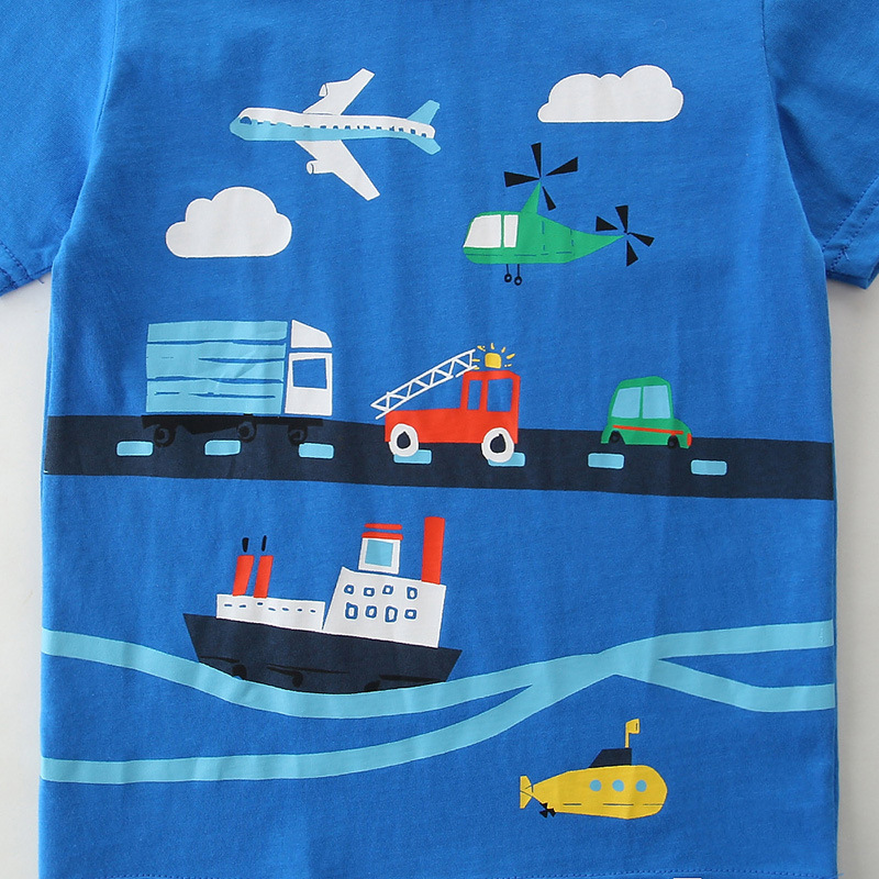 Camiseta de verano para niños Camiseta de algodón de punto para niños Camiseta de cuello redondo estilo europeo y americano para niños Camiseta corta Linda impresa
