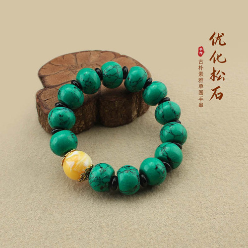 Direct Manufacturer Sale Turquoise Bracelet for Men and Women, Old Style Cylinder Beads Single Loop Antique Jewelry Necklace Retro Couple Accessory Wholesale