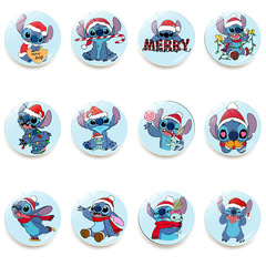 Christmas History Stitch Fridge Magnet Crystal Cartoon Stitch Soft Magnetic Whiteboard Sticker Christmas Decor 25mm