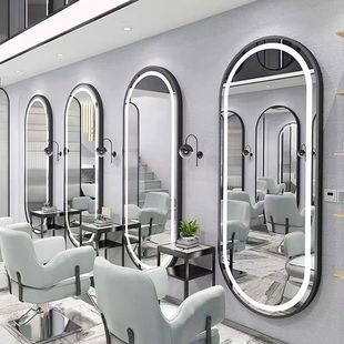 Hair Salon Mirror Special Decoration Beauty Mirror Barber Shop Mirror with Led Light Wall Hanging Single-Sided Hairdressing Mirror Table