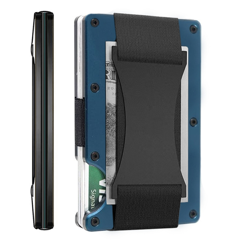 Fábrica en stock Amazon nuevo metal titular de la tarjeta de fibra de carbono cartera RFID antirrobo cepillo tecnología de bloqueo