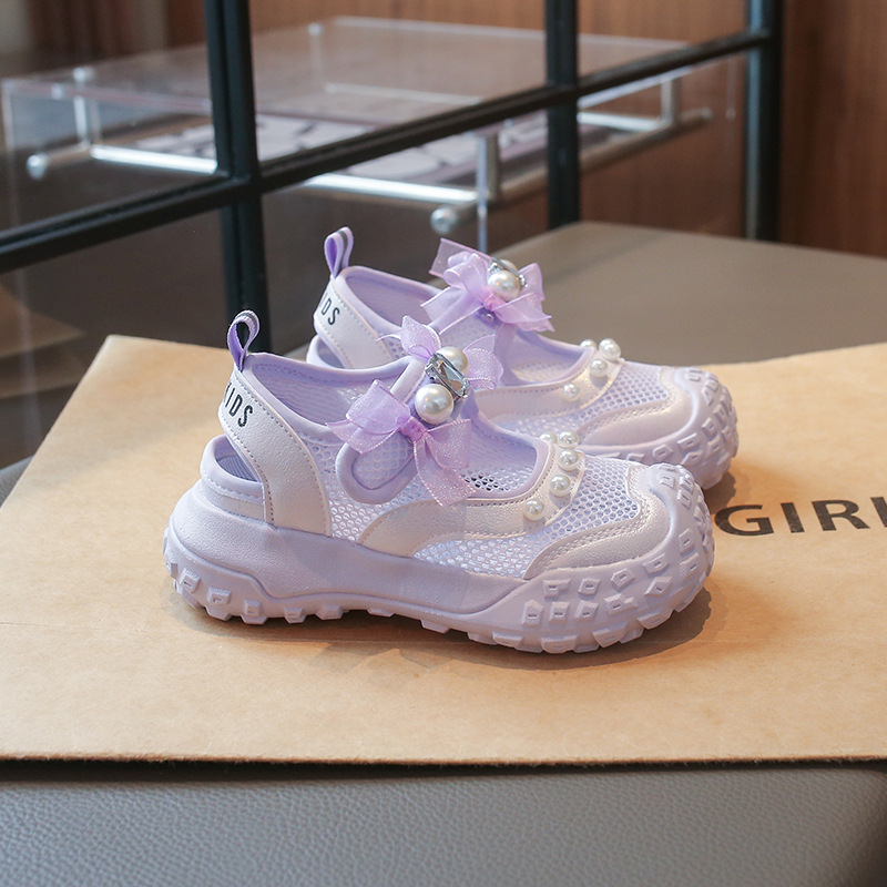 Zapatos casuales transpirables de malla para niños 2026 verano sandalias deportivas para niñas arco de perlas zapatos de princesa de moda image 8